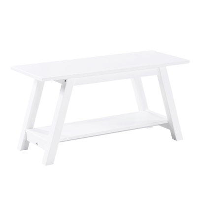 36.5-Inch Solid Wood Shelf Bench - White For Bedroom And Entryway Practicality With Shelf, 36.5W X 14D 18.4H Contemporary Option