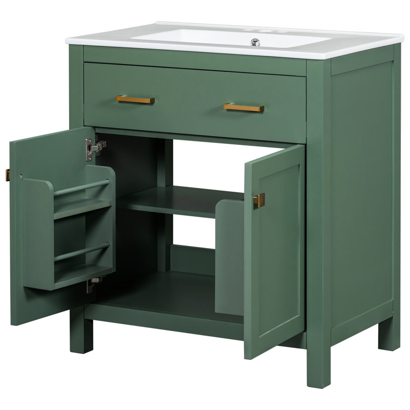 60" Bathroom Vanity, Double Ceramic Sinks, Height-adjustable Shelf, Practical Functionality - Functional Solution Versatile Use Piece