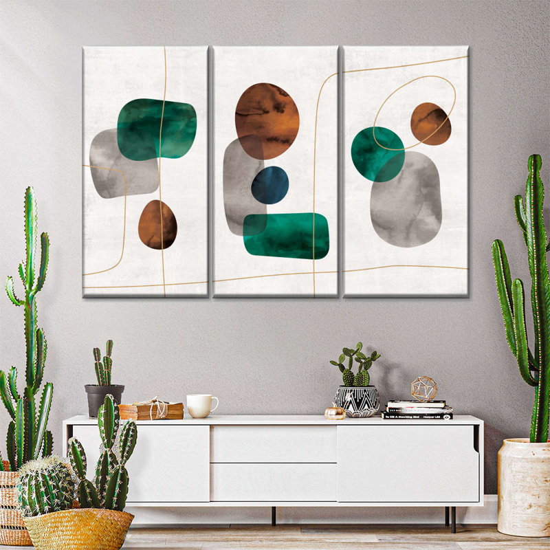Avery, ensemble de 3 formes abstraites émeraude et ambre sur toile, H 38 po x l 24 po x P 1,25 po