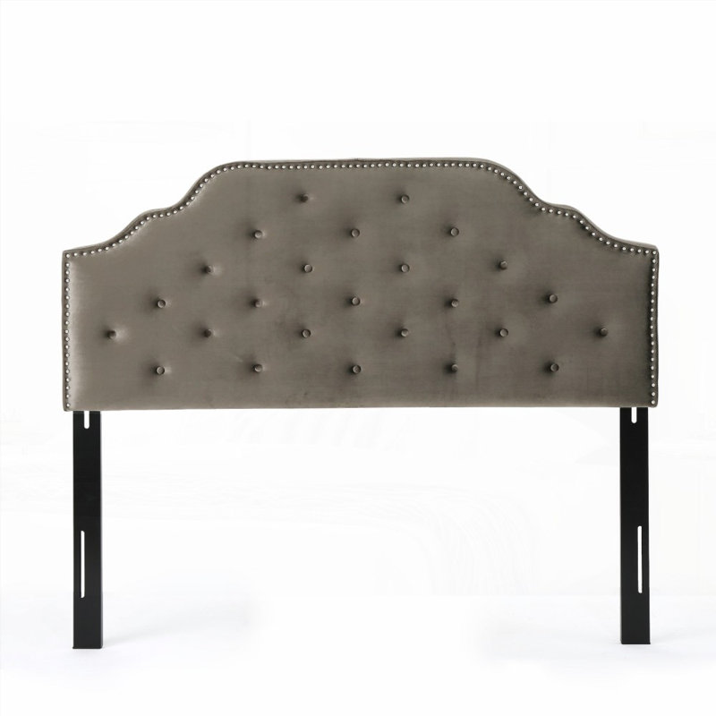 Tête de lit tapissier capitonnée pour lit grand et bois massif Pieds en métal durables, hauteur réglable Garniture cloutée, conception capitonnée moderne