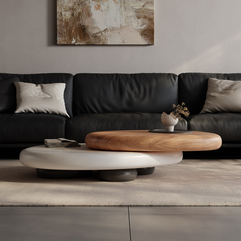 Alyson Modern Farmhouse Wood Coffee Table with Rotating Tops, Industrial Oval Walnut Living Room Center Table for Living Room Lounge Office