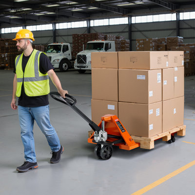 Pallet Jack, 3T Load Capacity, Manual Pallet Truck with 122L x 68.6W cm Forks for Material Handling, 85-180 mm Fork Lift Height Range, Suitable for Warehouse, Supermarket, Manufacturing
