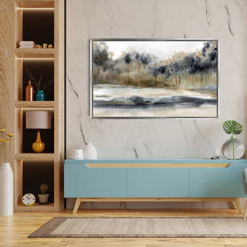 Silent River - Peinture, L 63,5 po x H 39,5 po, Encadrement argenté
