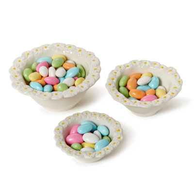 Daisy Porcelain Bowls Set of 3 Food Safe Dishwasher Safe Snack and Dessert Bowls 5.75 in