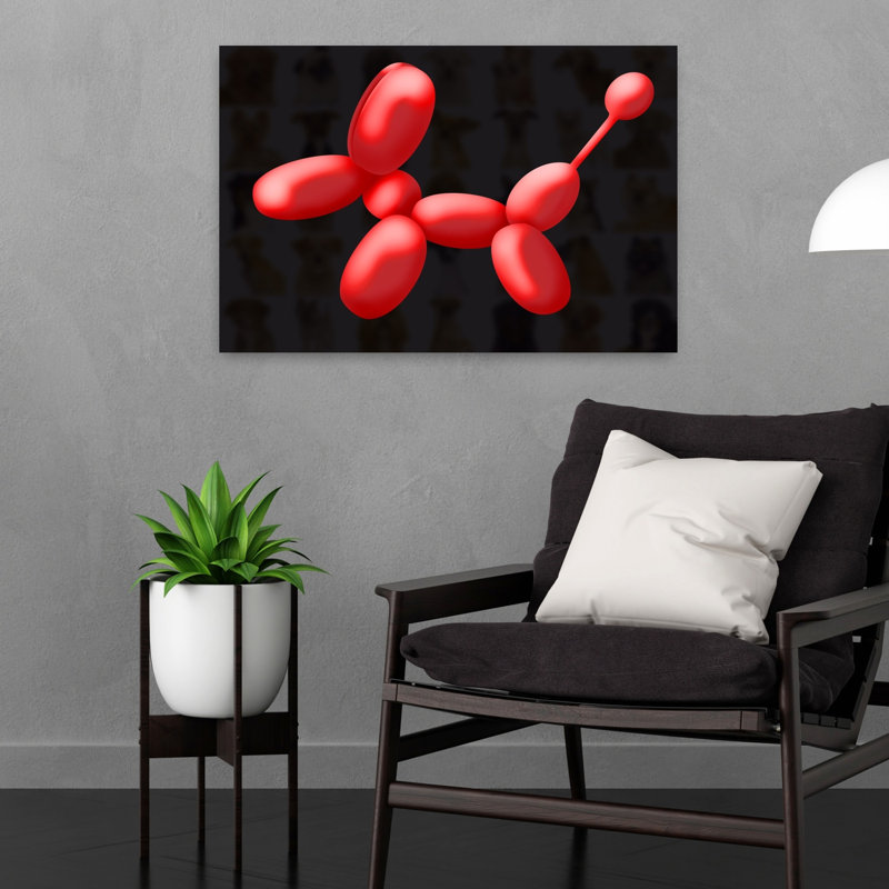 «Red Balloon Dog», impression d'art mural contemporain coloré, 16" H x 24" W