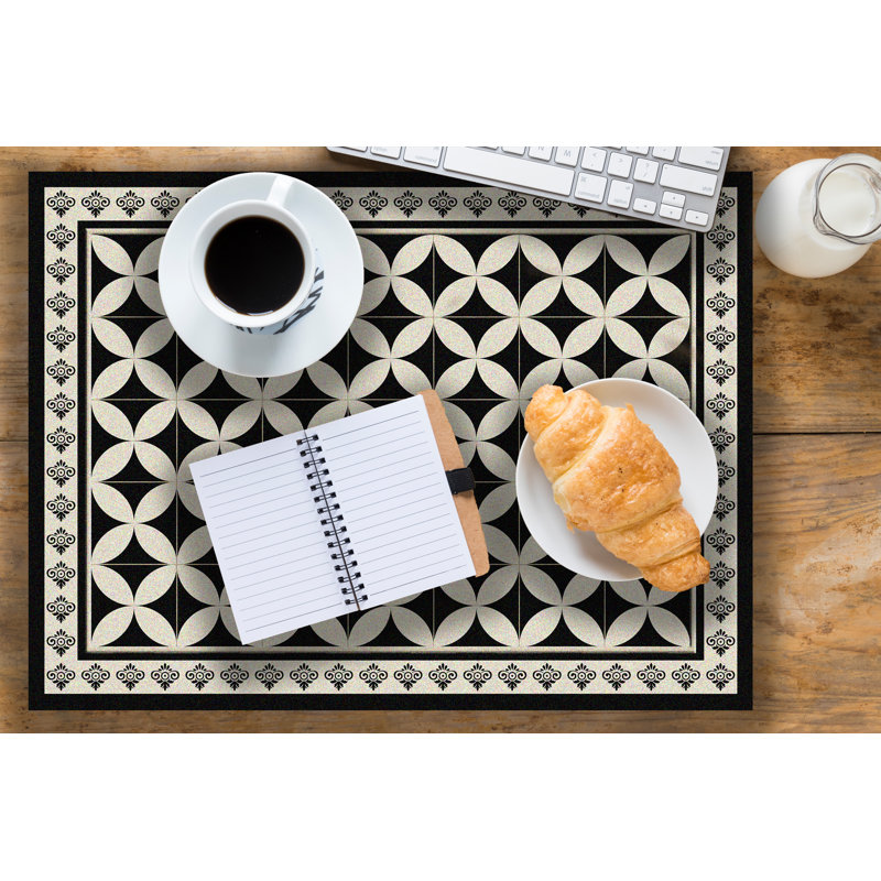 Kobbe Vinyl Abstract Rectangle Placemat, Black