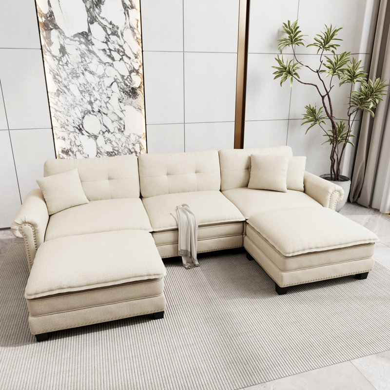 Sectional, Beige, 88cm H x 295cm W x 85cm D