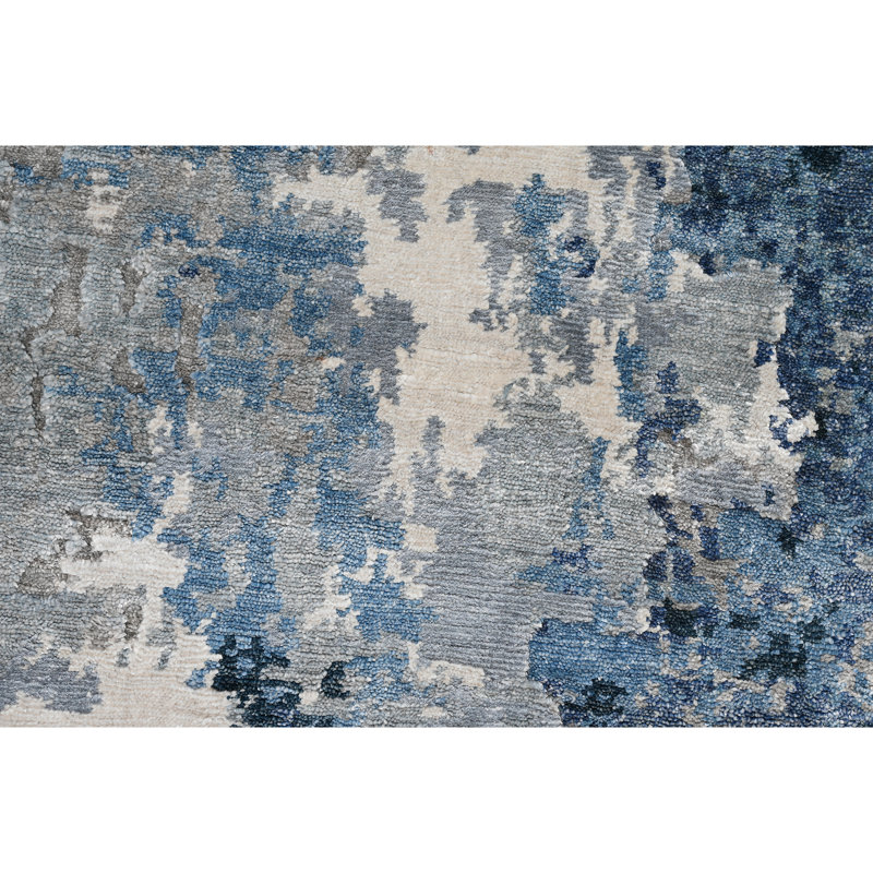 Tapis bleu noué à la main de haute qualité, Tapis de couloir 2 pi 6 po x 8 pi