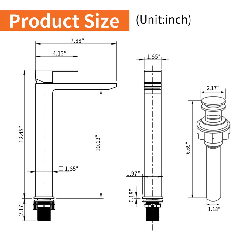 Waterfall Bathroom Vessel Faucet With Pop-Up Drain Single Hole Bathroom Vessel Sink Faucet Stainless Steel 1 Handle Tall Bathroom Lavatory Mixer Taps