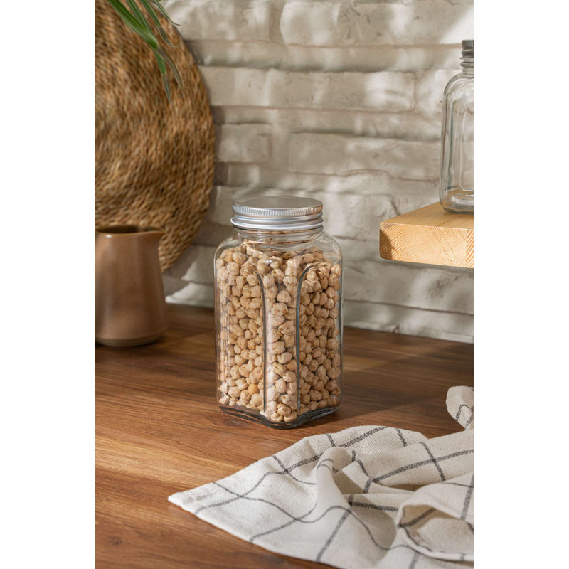 Élégant pot de rangement 100% verre avec couvercle argenté, 3,3 x 3,3 x 6,5 pouces | Capacité de 27,7 oz liq. Va au lave-vaisselle | Parfait pour l'organisation de la cuisine et la décoration élégante, idéal pour les épices, les bonbons et plus encore