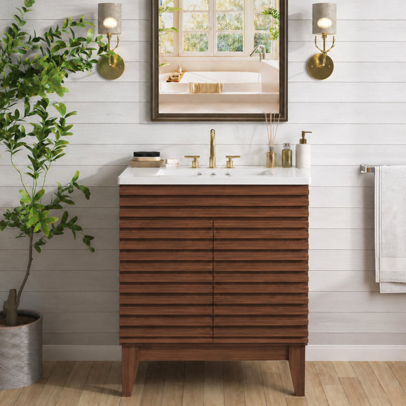 Ensemble de meuble-lavabo simple 30 po Mid-Century avec lavabo, portes à fermeture douce, 30"