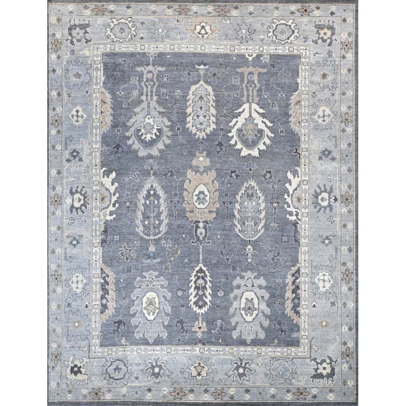 Oushak Collection, Transitional Hand Knotted Wool Moroccan Area Rug in Blue