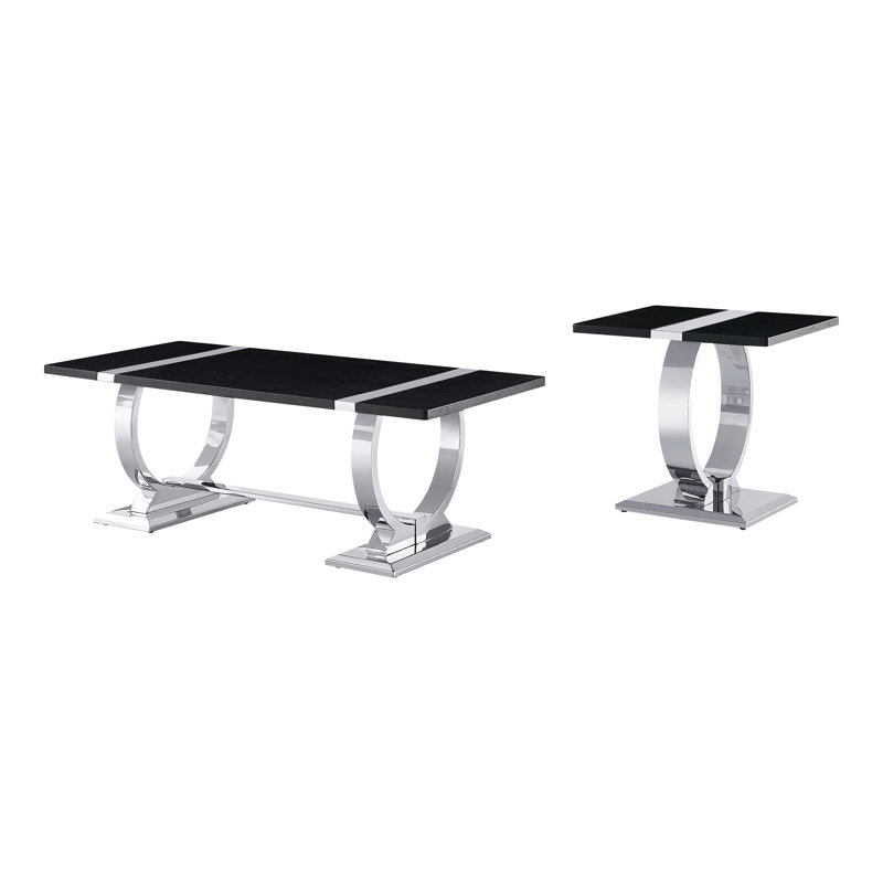 Ensemble de tables basses en O 2 pièces avec base en tréteaux, 2 Pieces: Coffee Table, End Table, Silver