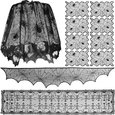 Ensemble de décoration d'Halloween 11 pièces: écharpe de cheminée, nappe, chemin de table et abat-jour pour la fête d'Halloween d'intérieur