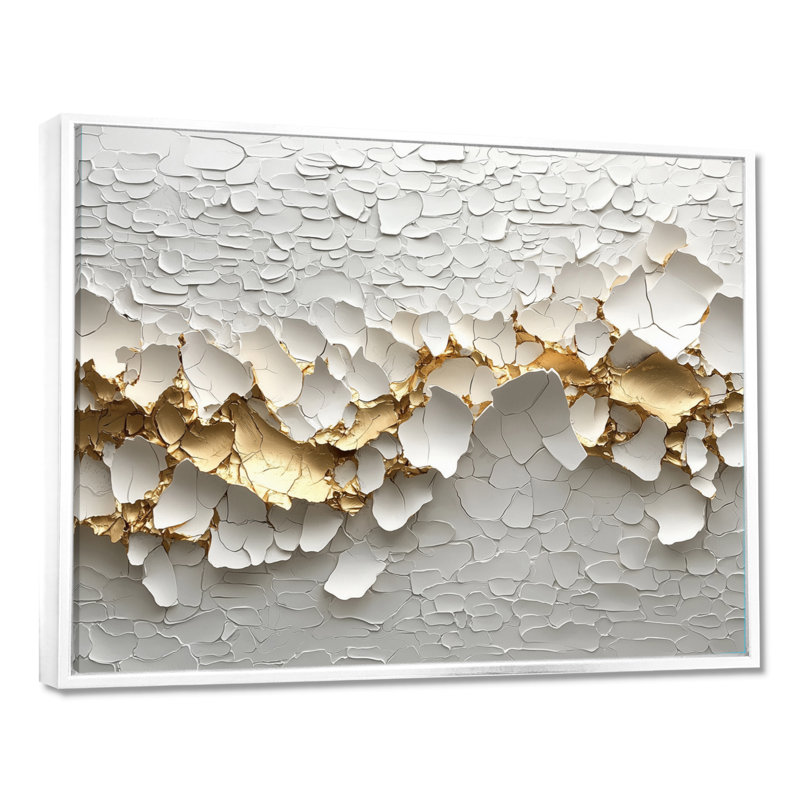 Fleurs blanches et dorées «Wildflowers II» - Décoration murale fleurs sauvages, H 30 po x l 40 po, Avec cadre, Blanc
