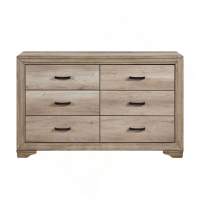 Commode 6 tiroirs 1 pièce avec finition naturelle et quincaillerie noire