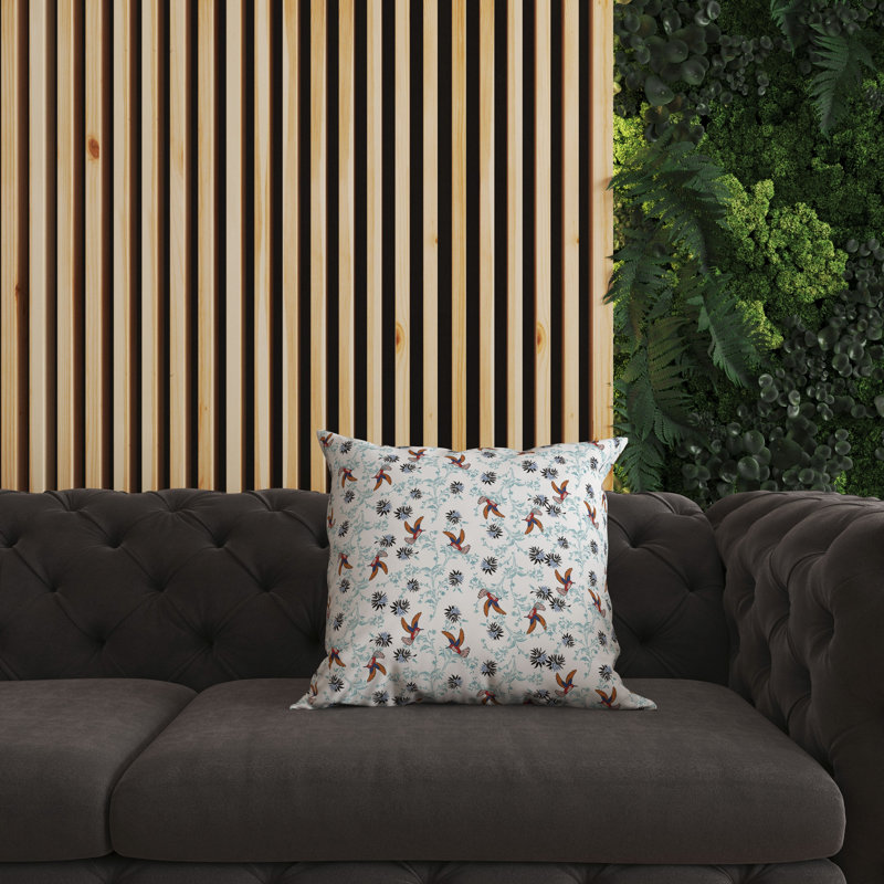 Coussin réversible Songbird Flora Parade, H 18 po x l 18 po, Blanc / orange / bleu sarcelle