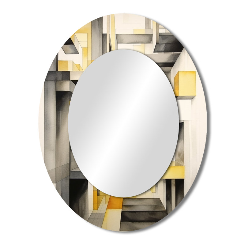 Miroir mural moderne jaune et gris Intersecting Realities II, 43 po x 33 po