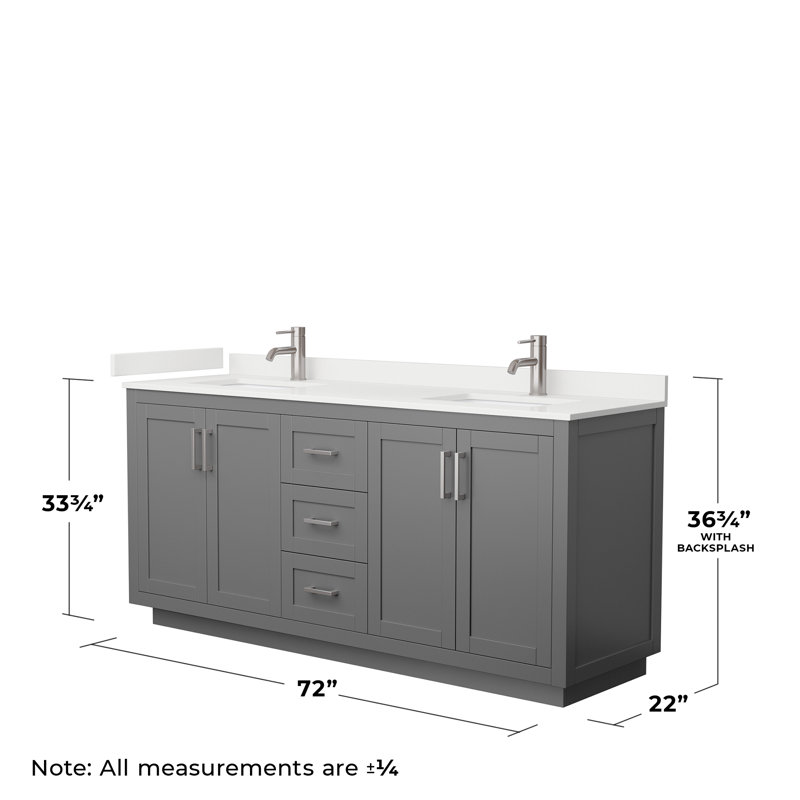 Miranda 72" Freestanding Double Bathroom Vanity with Quartz Top, White Quartz, Dark Gray, Brushed Nickel
