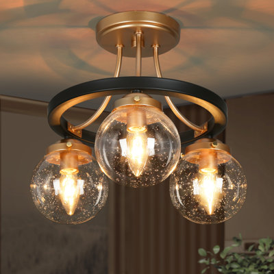 3-Light Glass Globe Semi Flush Mount