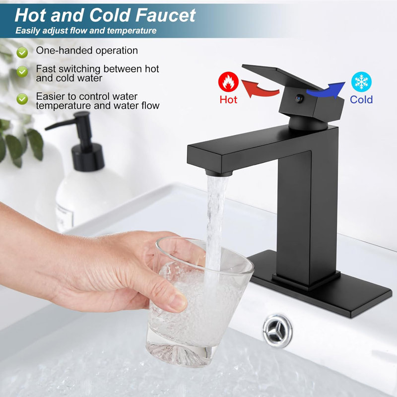 Single-Hole Single-handle Bathroom Faucet with Drain Assembly, Matte Black