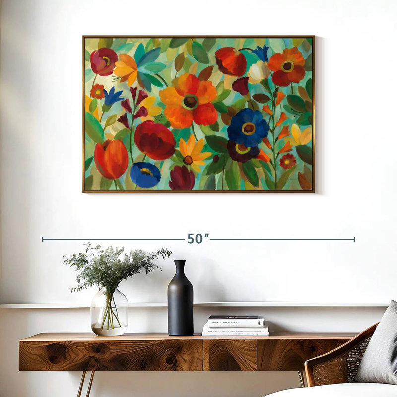 Été floral III, Cadre flottant doré, 37 po x 25 po