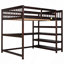 Lit mezzanine double avec tablettes de rangement et bureau sous le lit
