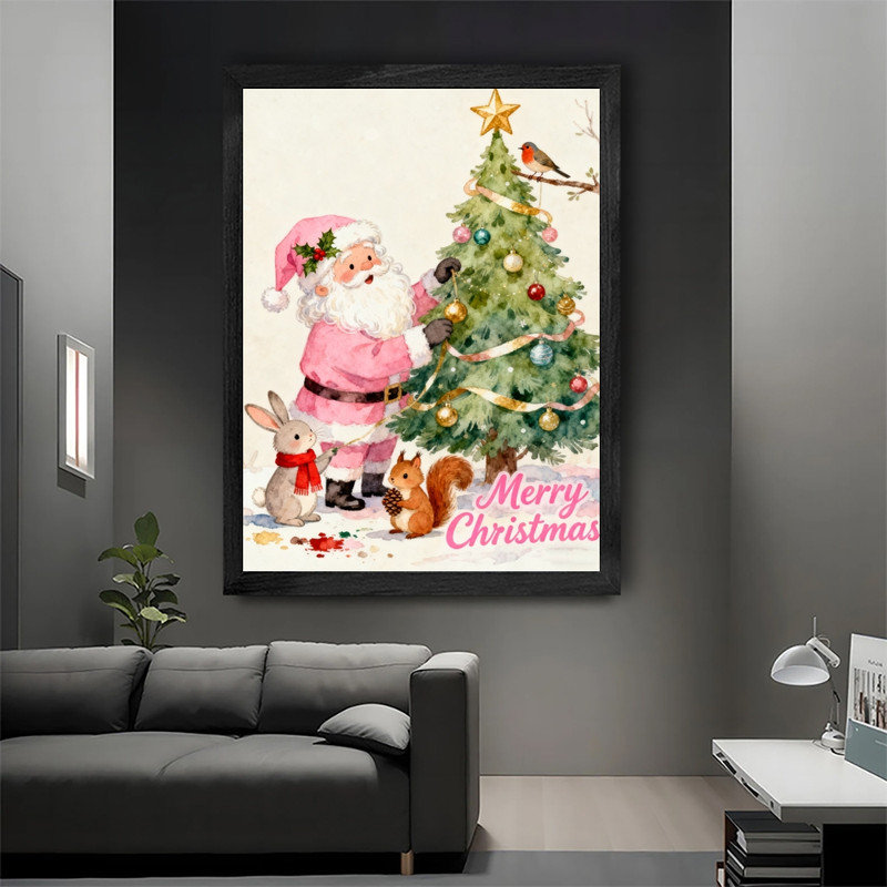 Reproduction d'art encadré noir, père Noël et art mural, 37" H x 25" W