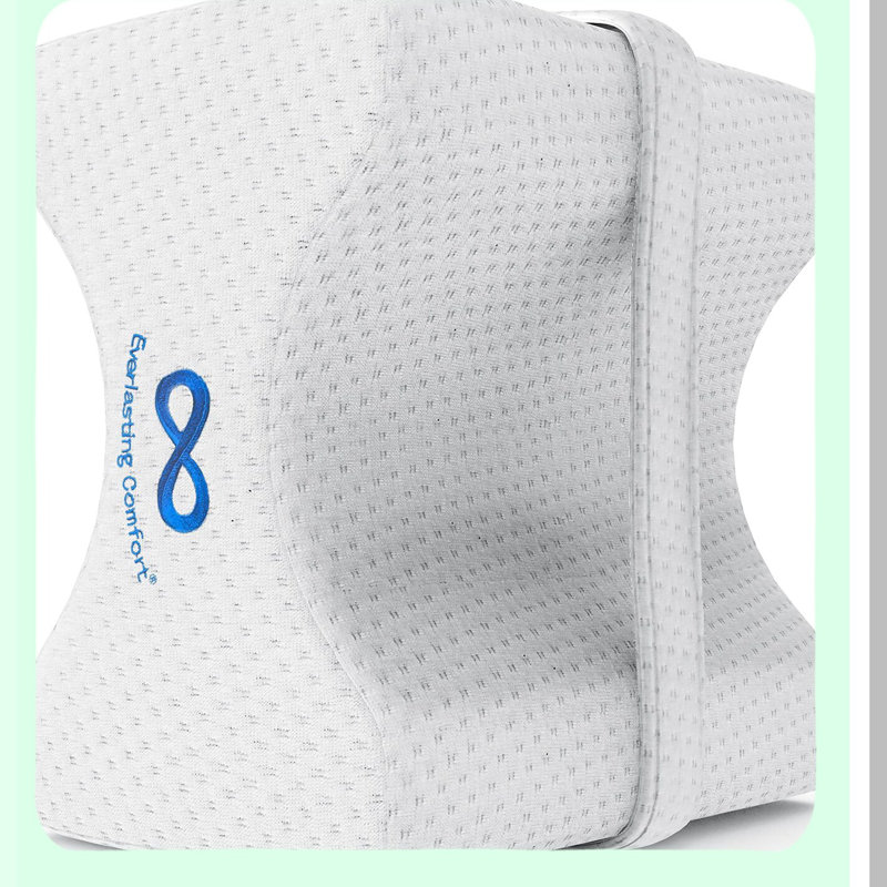 OrthoAlign Memory Foam Knee Pillow - Dual Concave Design for Side Sleepers. Aligns Spine, Relieves Pressure, Back, Hip, Sciatica Pain Relief. Leg Wedge Pillow w/Strap.