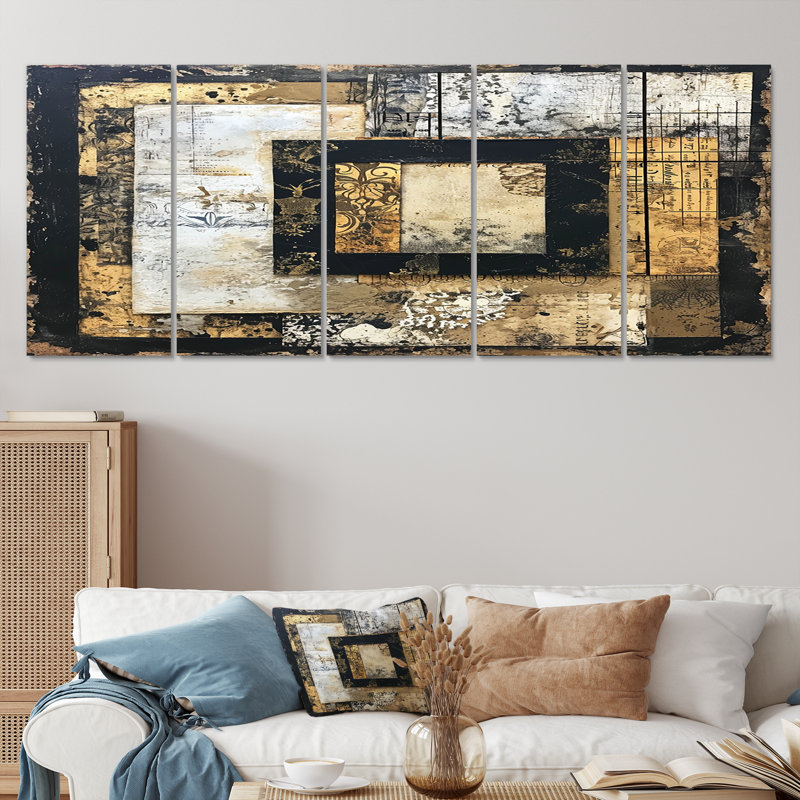 «Eernal Moments Vintage Frame Collage - Abstract Collages», art mural 5 pièces, H 32 po x l 80 po