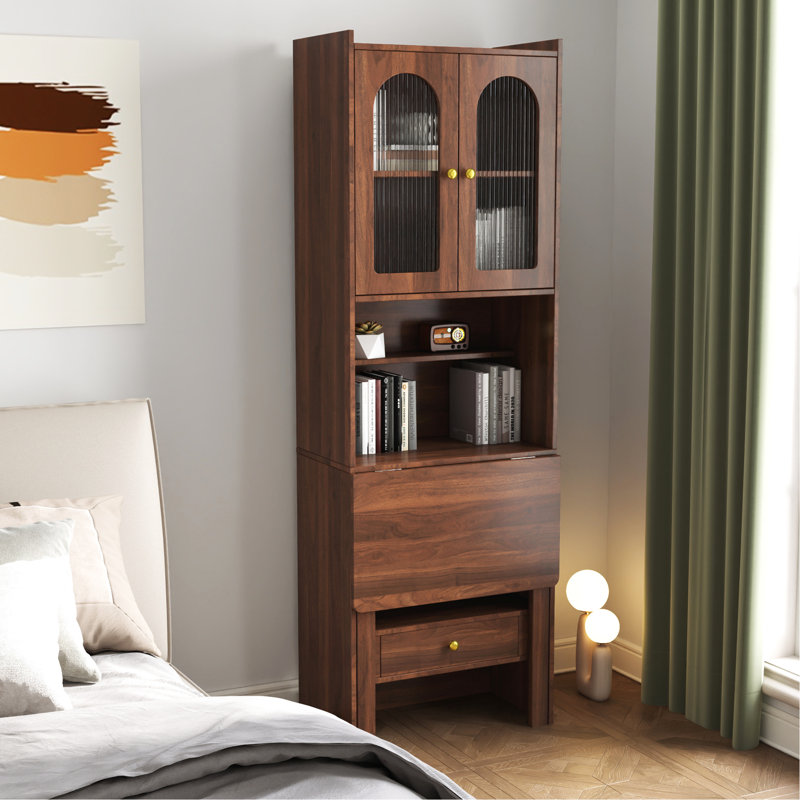 Fold-out Writing Desk In Walnut - Drawer And Shelf For Home Office Needs Convertible With Workstation