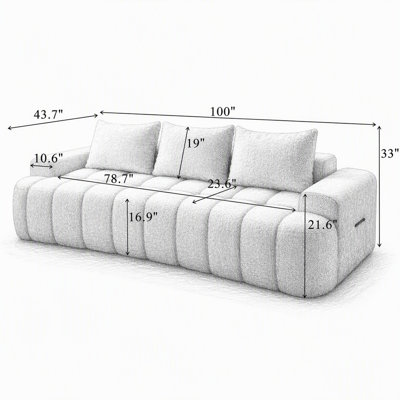 100" Extra Large Curved Front Compressed Sectional Sofa, 3-Seat Cloud-Like Boucle Couch with High Resilience Foam, Easy to Move & Ship, Modern Oversized Sofa for Living Room