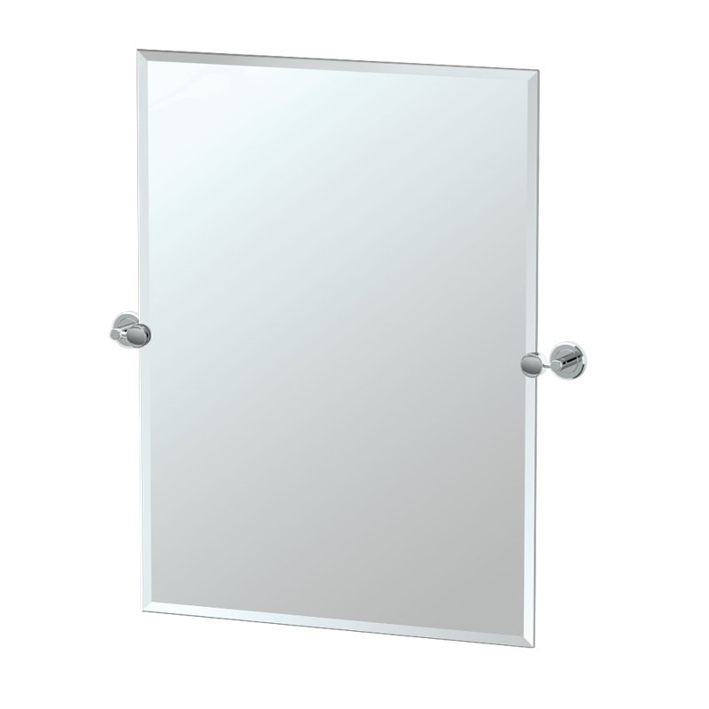 Latitude II Wall Mounted Frameless Beveled Rectangle | Pivoting Bathroom Vanity Wall Mirror, Chrome, 24" H  x  19.5" W
