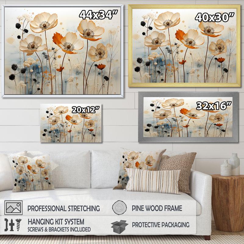 Art mural sur toile Minimalisme beige et pêche, Cadre naturel flottant, H 30 po x l 40 po x P 1,5 po