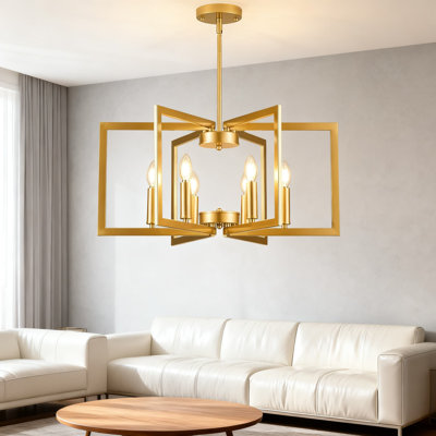 Lustre de ferme moderne à 6 lumières avec design géométrique en métal pour salle à manger, îlot de cuisine, hall d'entrée et luminaire industriel doré