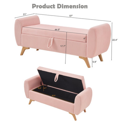 Banc rembourré 57 po en velours côtelé avec rangement moderne 57 po