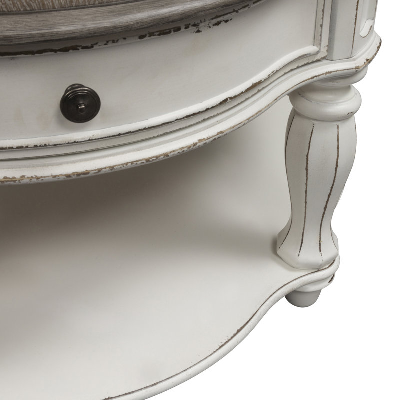 Colchester Round 1-Drawer Coffee Table with Casters, White
