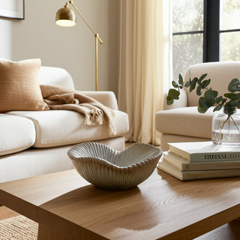 Ceramic Bowl Chiseled Textured Design Handcrafted Decorative Sculpted Form Contemporary Artisan Pottery Curved Organic Shape Unique Accent Piece For Modern Display Settings