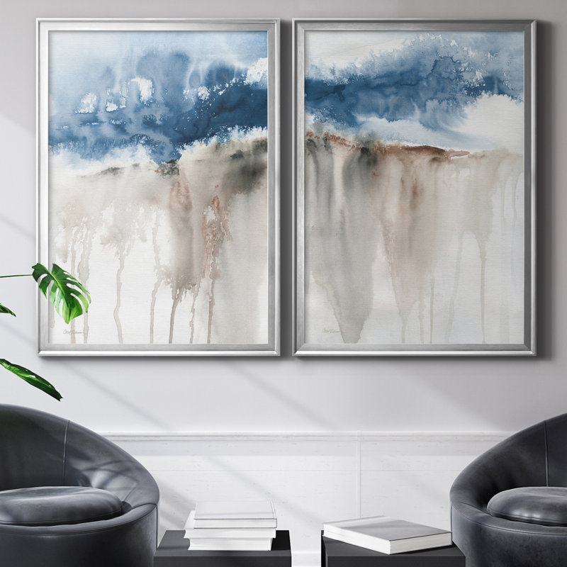 Windy Cliff I - ensemble de 2 reproductions d'art, H 30,5 po x l 85 po x P 3 po, Toile encadrée argentée, Pas de tapis