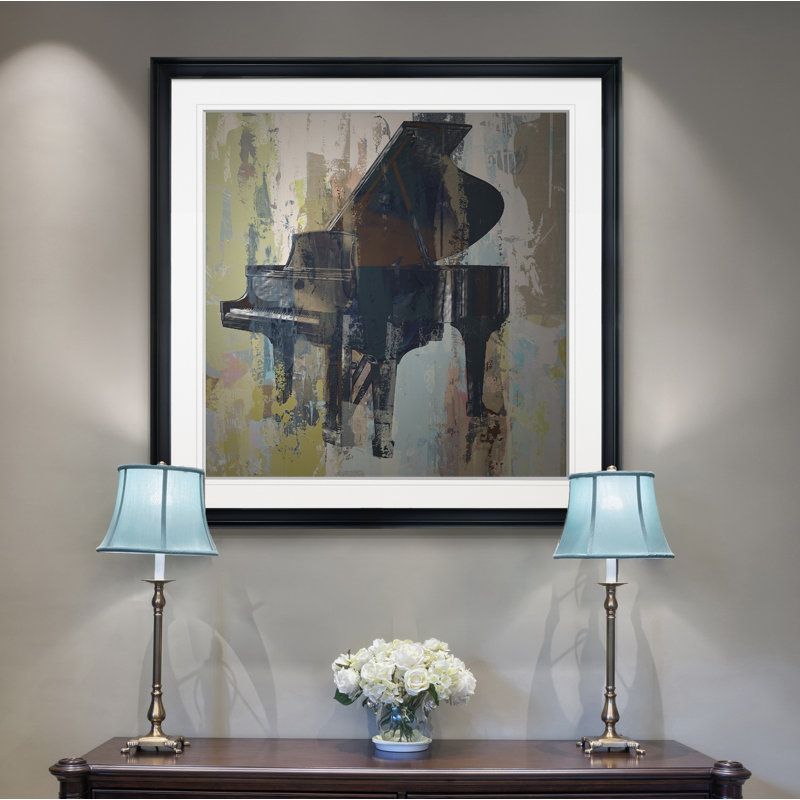 « rouge-gorge de piano »-impression de peinture, H 24 po x l 24 po x p 1,5 po, Cadre noir