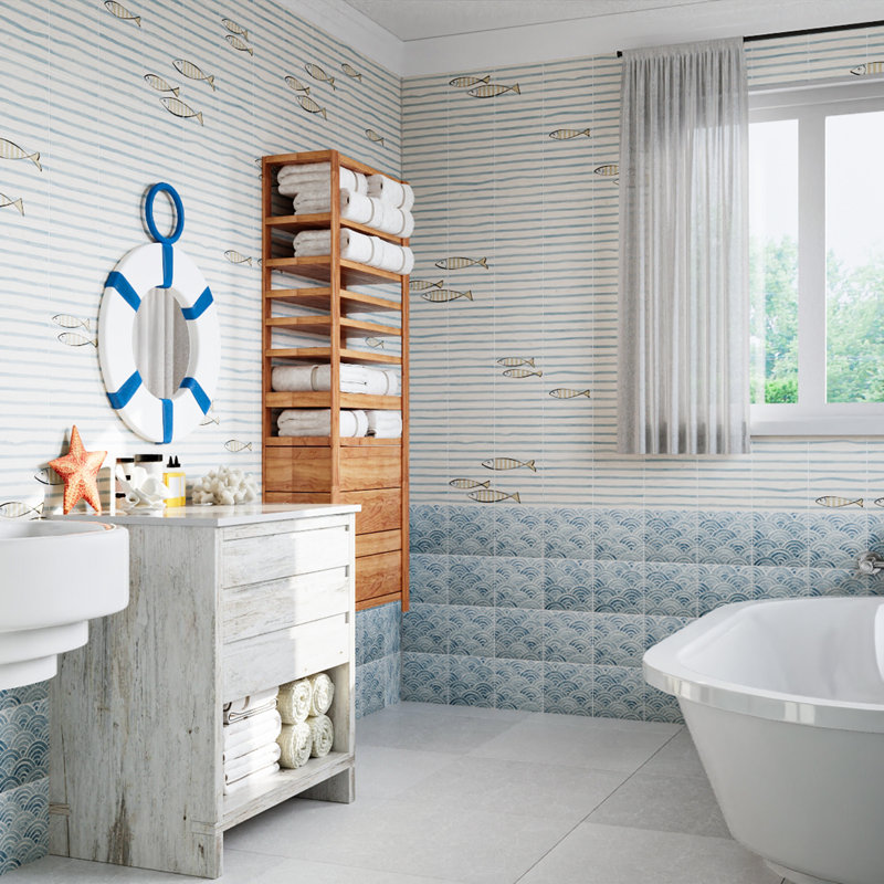 Berta 7-7/8 In. X 7-7/8 In. Ceramic Wall Tile, Olas