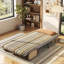 3-in-1 Convertible Sleeper Chair, Mustard Yellow Striped Accent Chair Bed with PE Wicker Side Panels