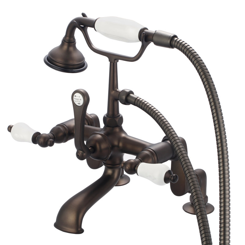 Stonington Deck Tub Filler, Porcelain Lever Handles, Polished Nickel