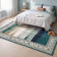 Tapis Devereux moderne à rayures effet pinceau bleu sarcelle et blanc, lavable à la machine, antidérapant, à poils courts, pour l'intérieur et l'extérieur, adapté aux animaux domestiques, idéal pour le salon, la chambre, la salle à manger, l'entrée, le couloir ou le bureau.-436792199