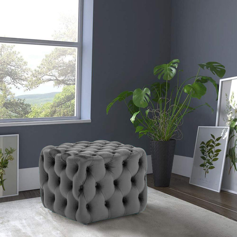 Crooks 75cm Wide Tufted Square Ottoman, Grey