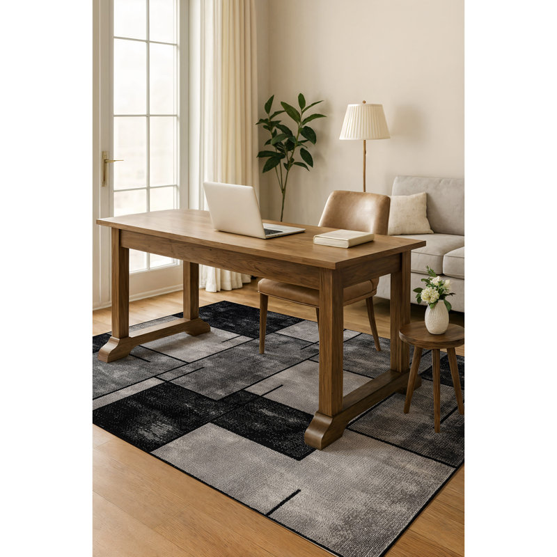 Tapis moderne moderne au design épuré et contemporain, Noir, Rectangle 5 pi x 7 pi