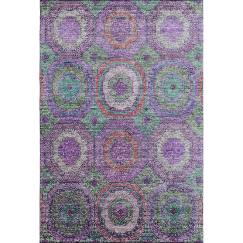 Premium Machine Washable Mayfield AMF2049 Panel Rug, 8' x 10', Purple