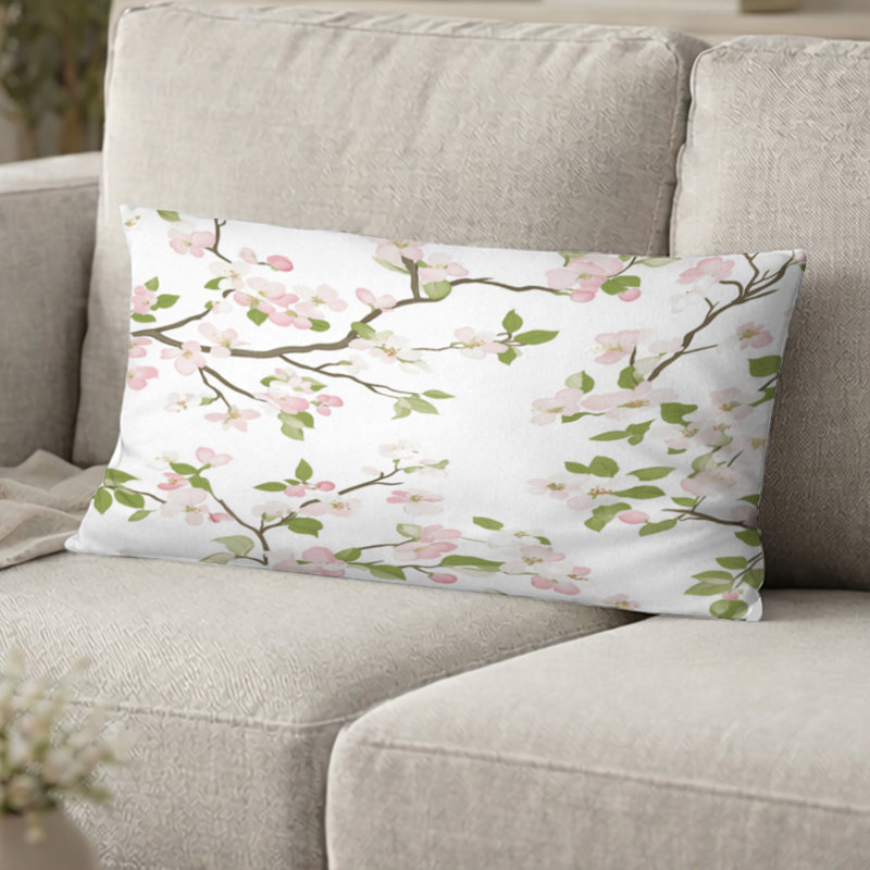 Coussin décoratif floral - coussin à imprimé floral rose, H 12 po x l 20 po