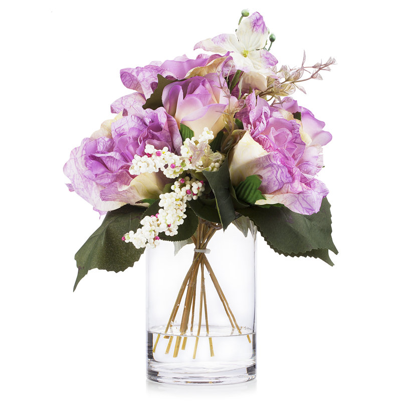 Arrangements floraux artificiels mélangés dans un vase, Mauve