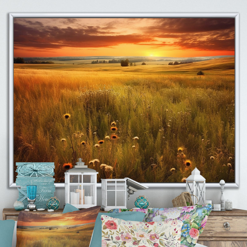 Calming Meadow II, reproduction d'art sur toile, 30" H x 40" W, Cadre flottant blanc